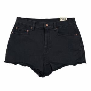 Victoria's Secret PINK High Waist Black Denim Short Shorts Raw Hem Size 12 NWT